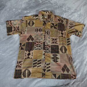Tori Richard Hawaiian Shirt Mens L Geometric Cotton Lawn Made In USA
